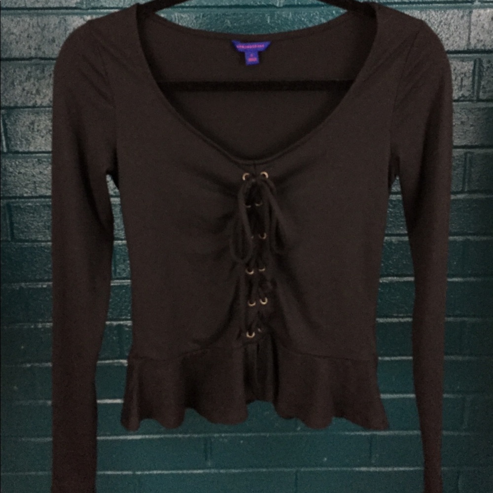 Aeropostale Crop Peplum Lace Up Long Sleeve Top S